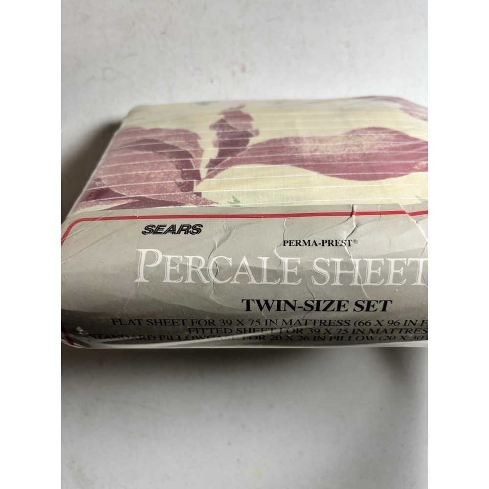 Vintage Sears Percale Twin Multicolor Floral Sheets Set, Cotton Blend, NEW NOS